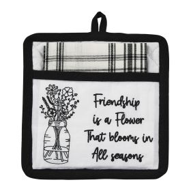 FRIENDSHIP IS FLOWER POCKET POTHOLDER SET